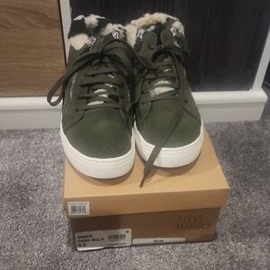 Steve Madden Olive Green Suede Platform Sneaker with Faux Shearling